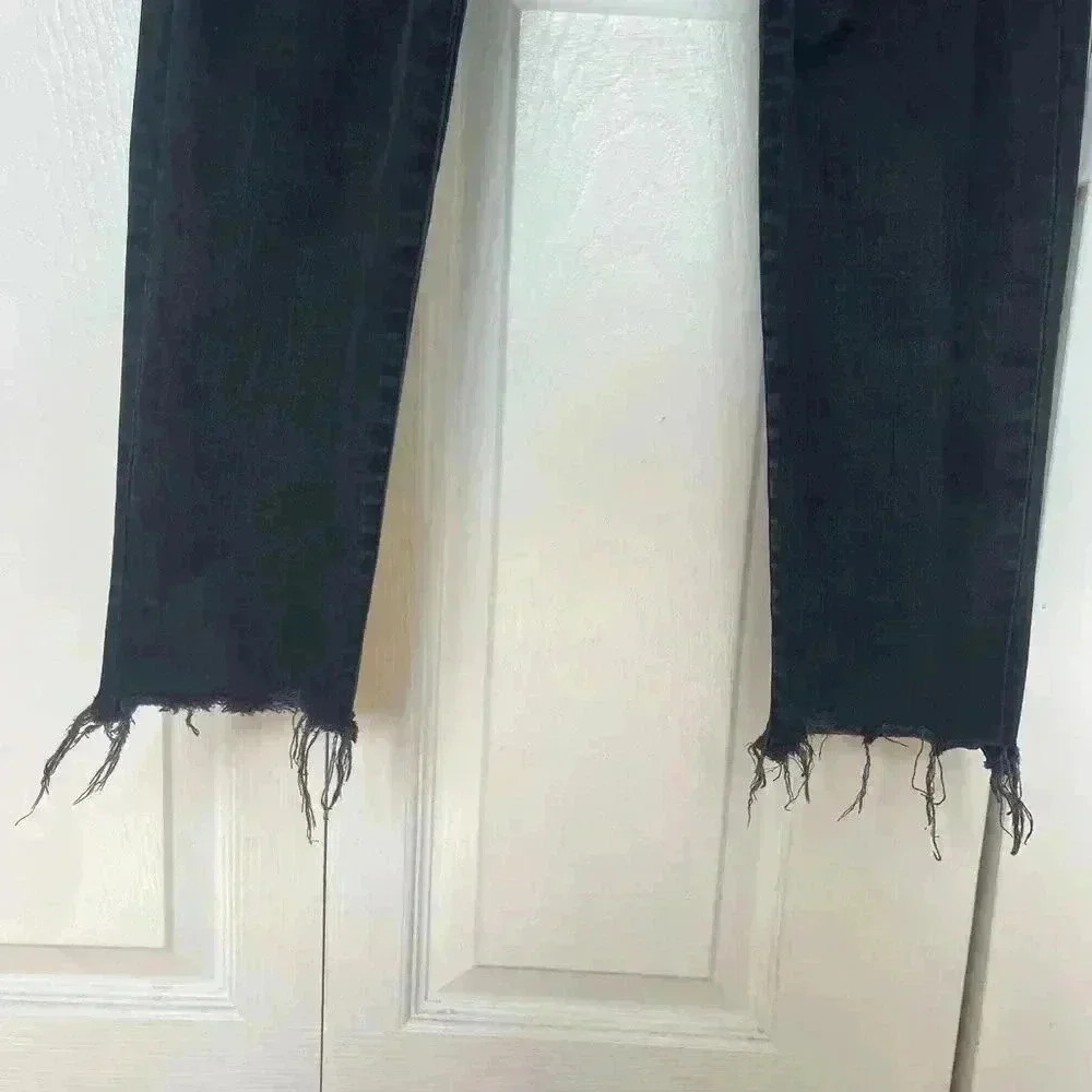 Madewell 9" High Rise Skinny Black Distressed Raw Hem Jeans - Picture 5 of 9